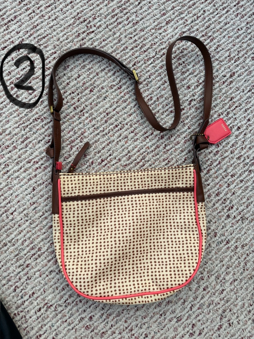Fossil Cream Crossbody Bag with Brown and Pink Trim